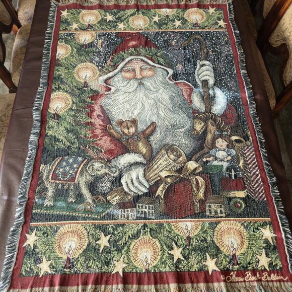 Goodwin Weavers Old World Santa Throw Blanket Christmas Tapestry Cottage 62x42 - Picture 1 of 9